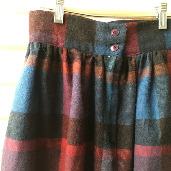 70's Vintage Plaid Midi Skirt Women's XS Wool Blend High Waist - Picture 12 of 13